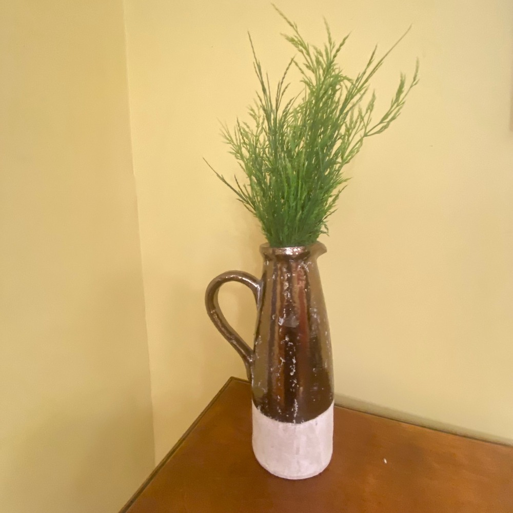 Ceramic Pitcher Vase Brown And White Two Tone Farmhouse Decor Rustic Jug‎